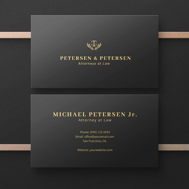 Minimal elegant gold logo attorney at law business card (Creator Uploaded)