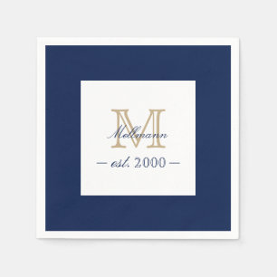 Minimal Elegant Gold Monogram Family Year Est. Napkin