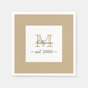 Minimal Elegant Gold Monogram Family Year Est. Napkin