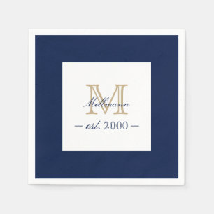 Minimal Elegant Gold Monogram Family Year Est. Napkin