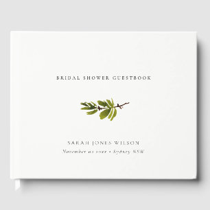 Minimal Elegant Green Pine Branch Bridal Shower Guest Book