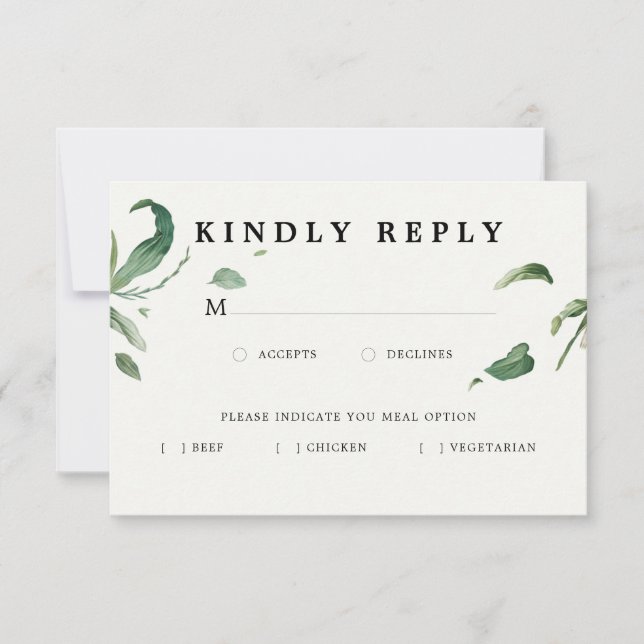 Minimal Elegant Greenery RSVP with Meal Option (Front)