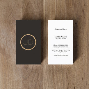 Minimal Elegant Grey Faux Gold Monogram Attorney Business Card