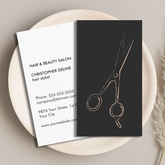 Minimal Elegant Grey Pale Pink Scissor HairStylist Business Card (Creator Uploaded)