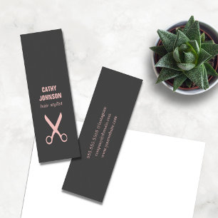 Minimal Elegant Grey Pale Pink Scissor HairStylist Mini Business Card