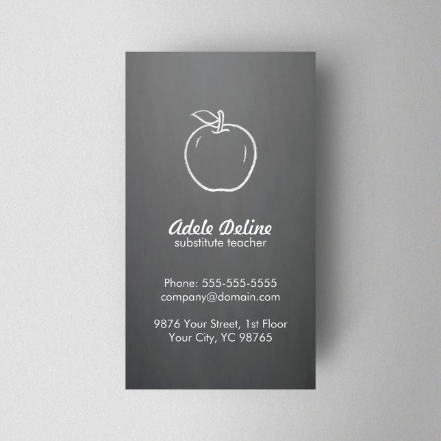 Minimal Elegant Grey White Apple Teacher Business Card (Creator Uploaded)