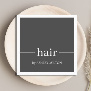 Minimal Elegant Grey White Hairstylist Square Business Card