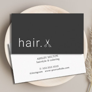 Minimal Elegant Grey White Scissors Hairstylist Business Card