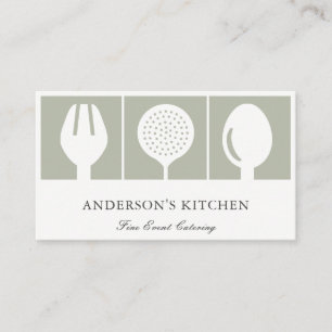 MINIMAL ELEGANT GREY WHITE SKIMMER SPOON FORK CHEF BUSINESS CARD