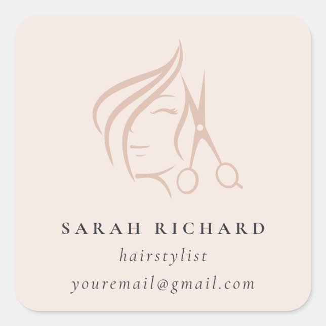 Minimal Elegant Hairstylist Blush Hair Scissor  Square Sticker (Front)