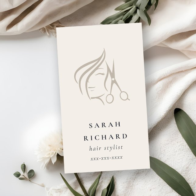 Minimal Elegant Hairstylist Ivory Hair Scissor  Business Card (Creator Uploaded)