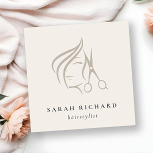 Minimal Elegant Hairstylist Ivory Hair Scissor  Square Business Card