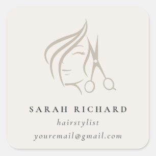 Minimal Elegant Hairstylist Ivory Hair Scissor  Square Sticker