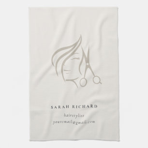 Minimal Elegant Hairstylist Ivory Hair Scissor  Tea Towel