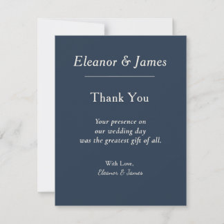 Minimal Elegant Harbour Blue Wedding Thank You Car Card