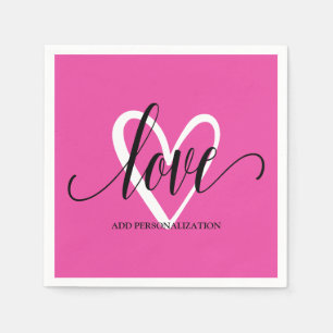 Minimal Elegant Heart on Hot Pink Napkin