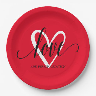 Minimal Elegant Heart on Red Paper Plate