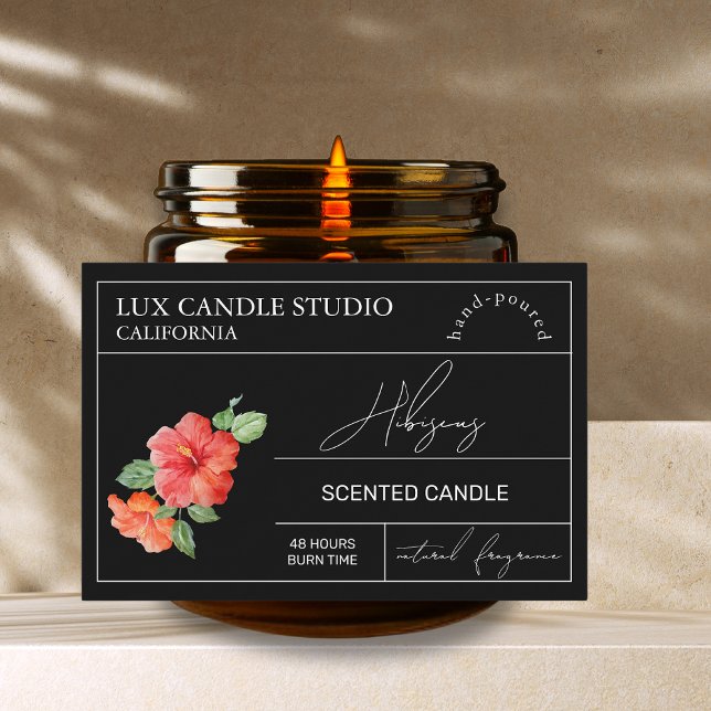 Minimal Elegant Hibiscus Candle Jar Label (Creator Uploaded)