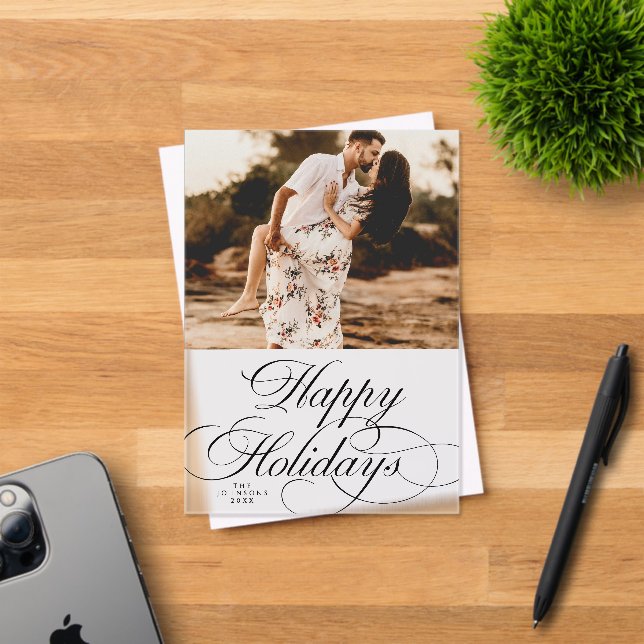 Minimal Elegant Holiday 1 Photo Christmas Card Acrylic Invitations (Insitu (Invitation Card))