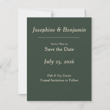 Minimal Elegant Hunter Green Save the Date Card