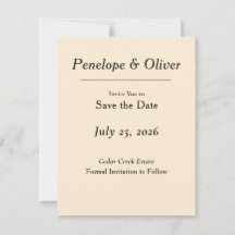 Minimal Elegant Ivory Save the Date Card