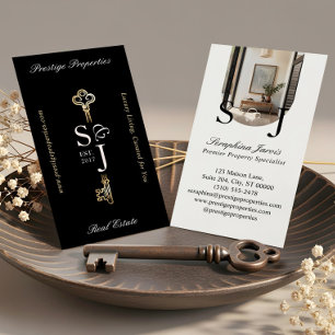 Minimal Elegant Key Monogram Stylish Arch Photo  Business Card