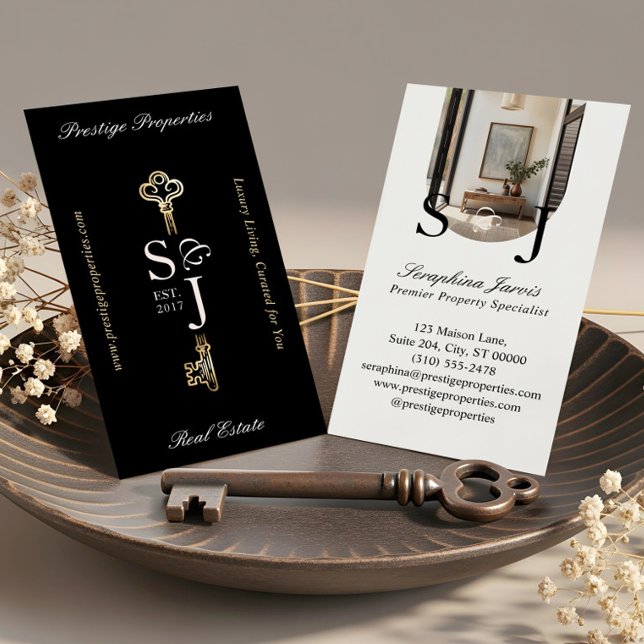 Minimal Elegant Key Monogram Stylish Arch Photo  Business Card (Minimal Elegant Key Monogram Stylish Arch Photo Business Card)