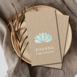 Minimal Elegant Kraft Blue Lotus Yoga Business Card