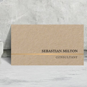 Minimal Elegant Kraft Faux Gold Line Consultant Business Card