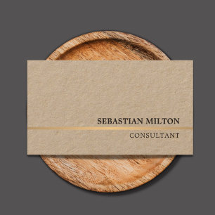 Minimal Elegant Kraft Faux Gold Line Consultant Business Card