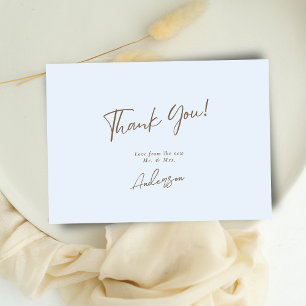 Minimal Elegant Light Blue Handwritten Wedding Thank You Card