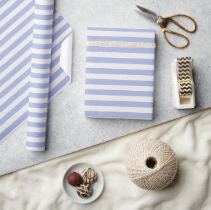 Minimal Elegant Light Blue Ivory White Stripes Wrapping Paper