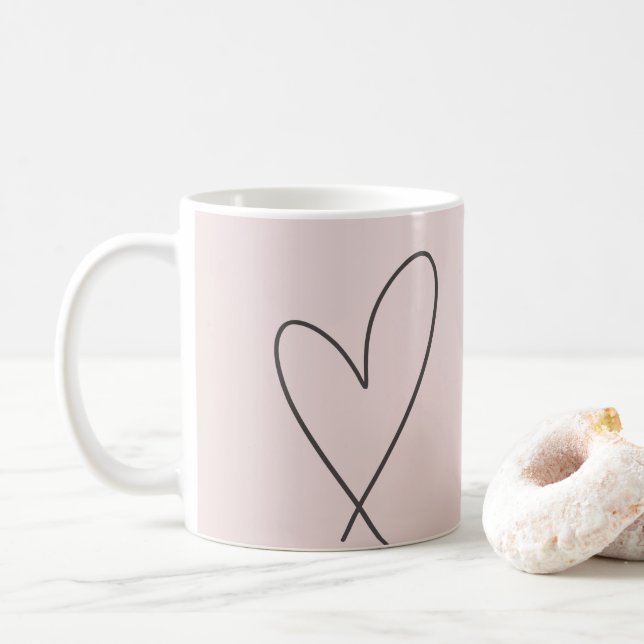 Minimal Elegant Line Art Heart Wedding Blush Pink Coffee Mug (With Donut)