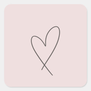 Minimal Elegant Line Art Heart Wedding Blush Pink Square Sticker