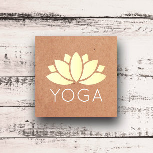Minimal Elegant Lotus Icon Printed Kraft Yoga Square Business Card