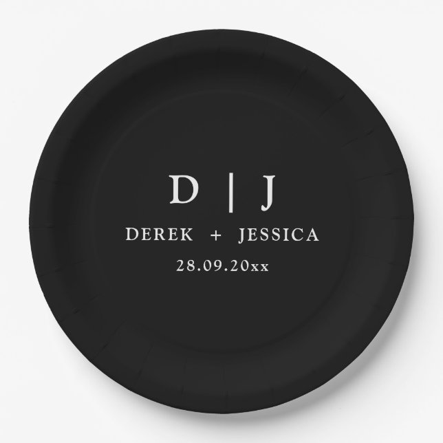 Minimal Elegant Luxury Black & White Wedding  Paper Plate (Front)