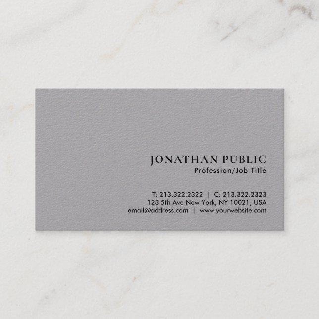Minimal Elegant Luxury Premium Grey Paper Business Card (Front)