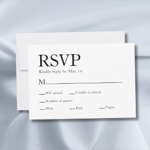 Minimal Elegant Meal Choice White Wedding RSVP Card