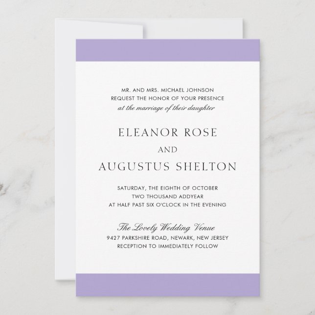 Minimal Elegant Modern Digital Lavender Wedding Invitation (Front)