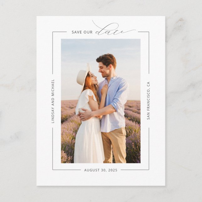 Minimal Elegant Modern Simple Save the Date Photo Announcement Postcard (Front)