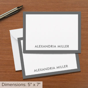 Minimal Elegant Monogram Name White Grey 5x7 Card