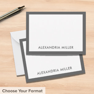 Minimal Elegant Monogram Name White Grey Note Card