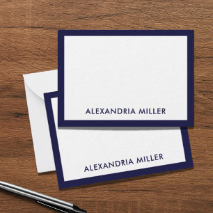 Minimal Elegant Monogram Name White Navy Card
