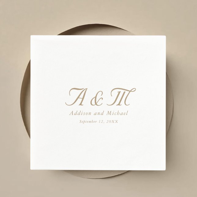 Minimal, Elegant, Monogram Wedding Napkin (Minimal, Elegant, Monogram Wedding Napkins with your name and date.)