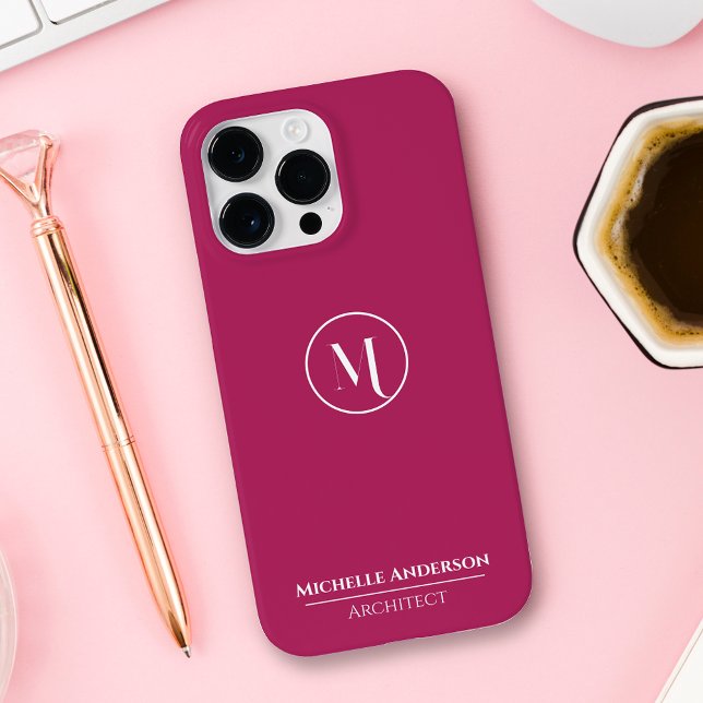 Minimal Elegant Monogram White Title Berry Pink Case-Mate iPhone Case (Creator Uploaded)