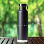 Minimal Elegant Name Wedding Black Water Bottle<br><div class="desc">Personalise this elegant minimalist style water bottle with your custom name.</div>