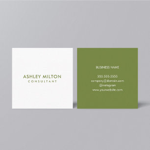 Minimal Elegant Olive Green White Consultant Square Business Card
