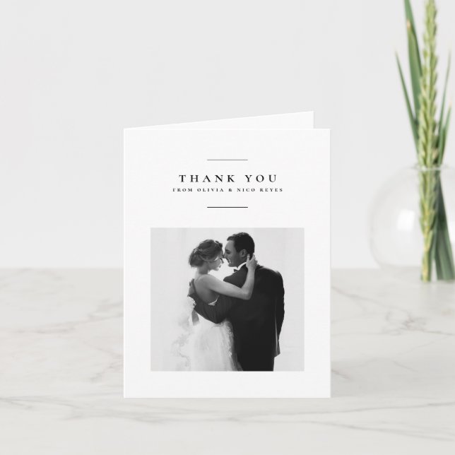Minimal elegant one photo wedding thank you card (Front)