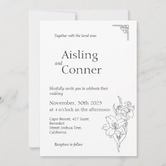 Minimal Elegant Orchid Drawing All in One Budget Invitation