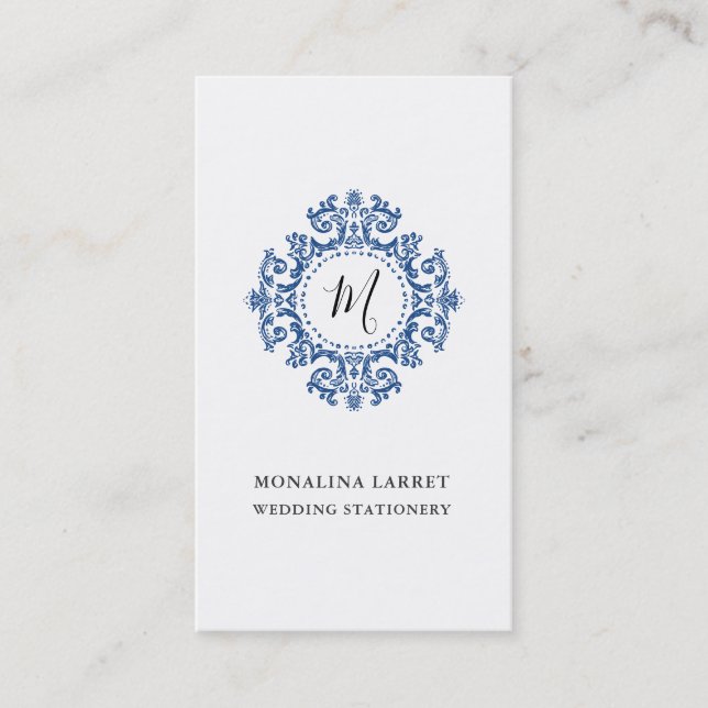 Minimal Elegant Ornamental Frame Monogram  Business Card (Front)